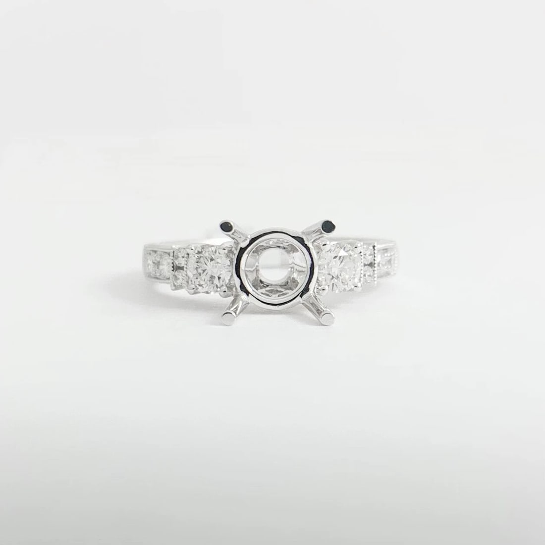 Milgrain Diamond Engagement Ring Setting Mounting 18K White Gold .51 CTW - 7