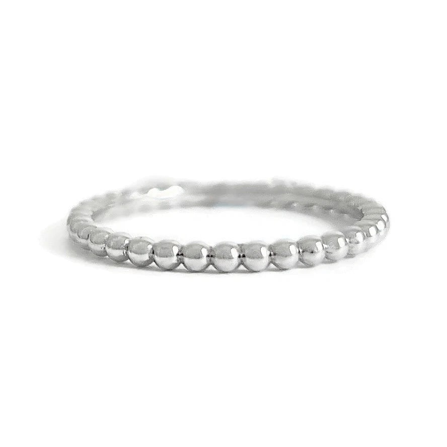 Thin Beaded Wedding Band Ring 14K White Gold, Size 6, 1.7 mm: Thin Beaded Wedding Band Ring 14K White Gold, Size 6, 1.7 mm This is a unique yet classic wedding band ring! Please let us know if you have any questions. Metal: 14K white gold Weight: 1.22 grams