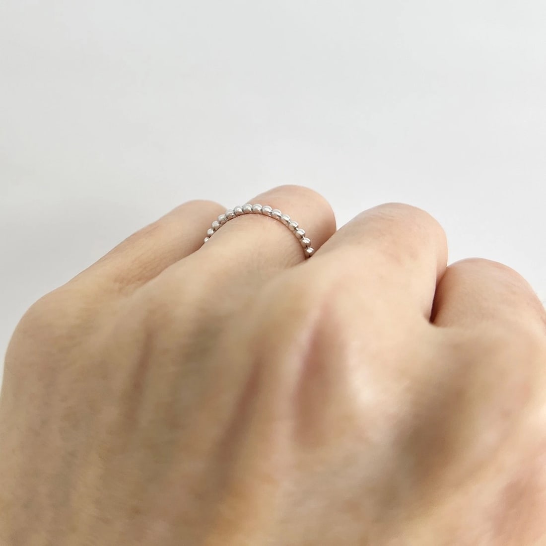 Thin Beaded Wedding Band Ring 14K White Gold, Size 6, 1.7 mm - 5