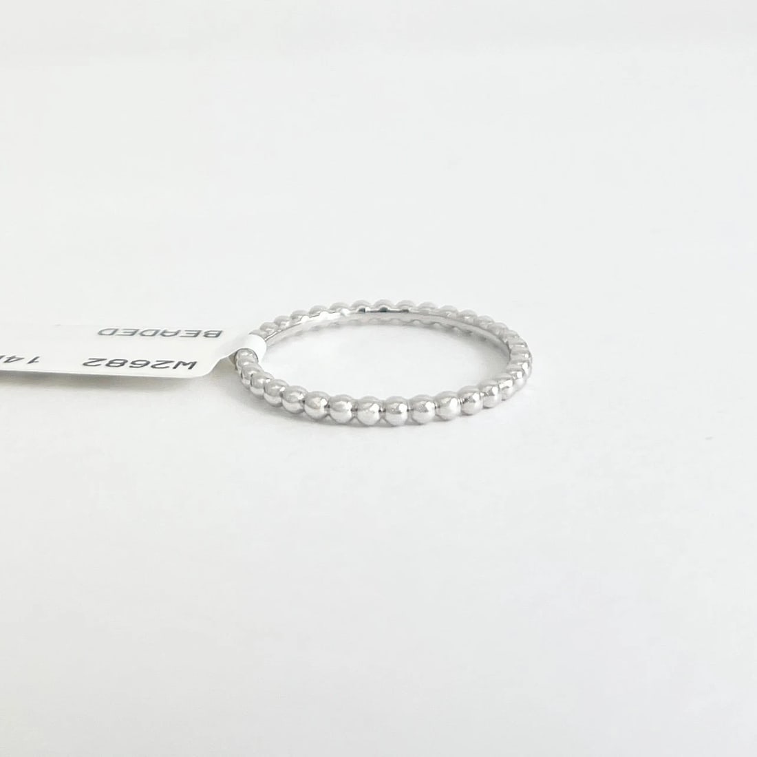Thin Beaded Wedding Band Ring 14K White Gold, Size 6, 1.7 mm - 6
