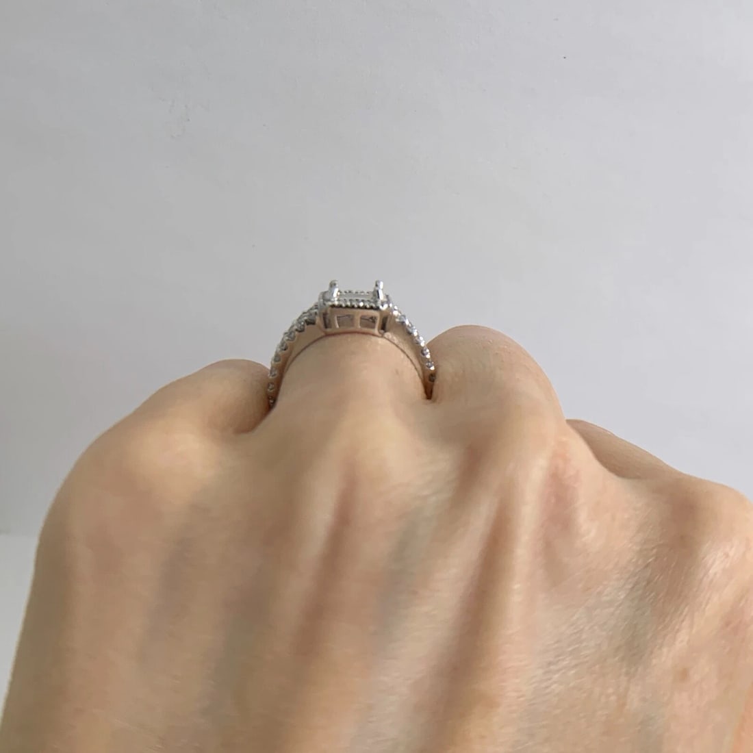 Square Halo Split Shank Diamond Engagement Ring Setting Mounting 14K White Gold - 5