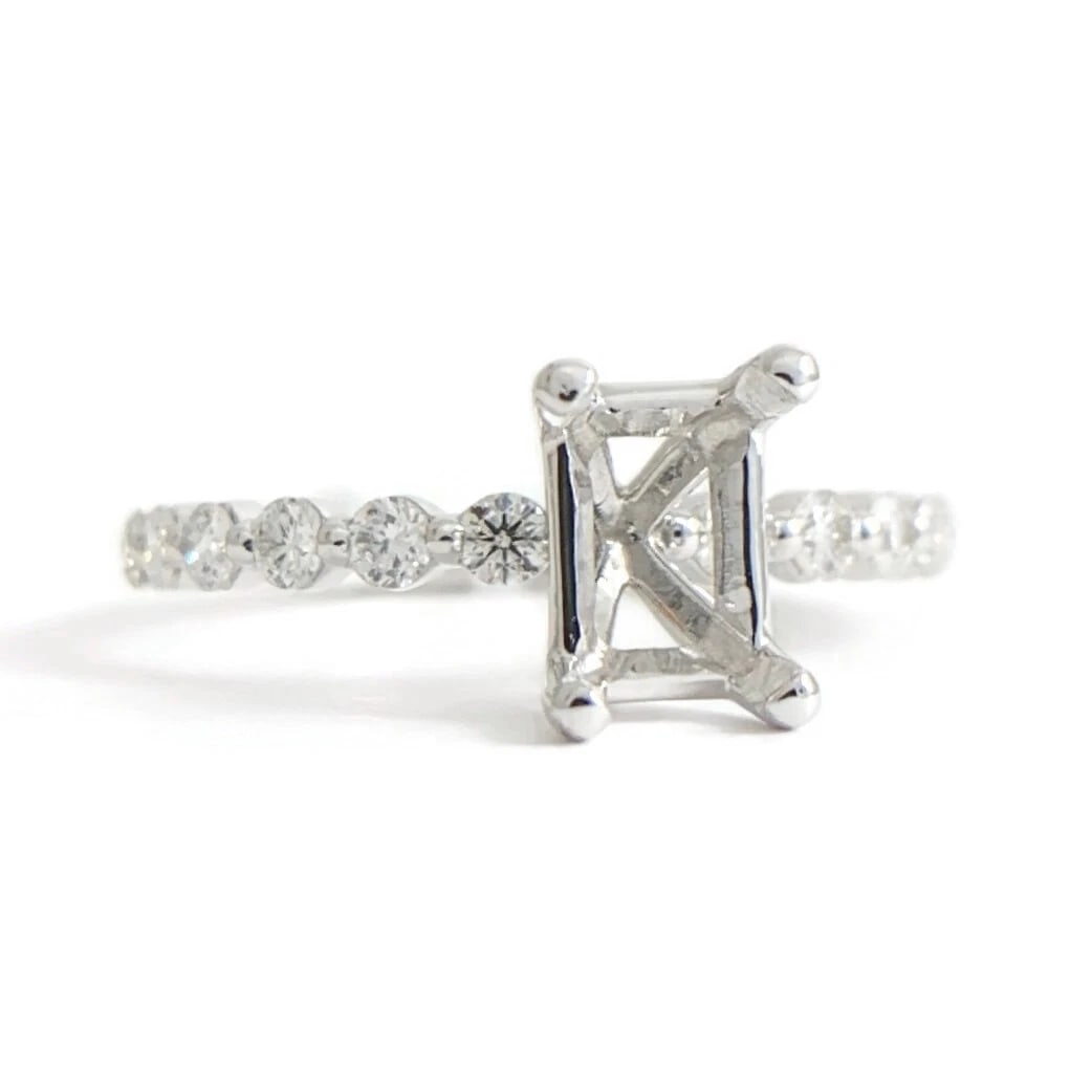 Rectangle Bead Set Diamond Engagement Ring Setting Mounting 14K White Gold: Rectangle Bead Set Diamond Engagement Ring Setting Mounting 14K White Gold Make a statement with this gorgeous setting! Ready to house a diamond or gemstone of your choice. Please let us know if you