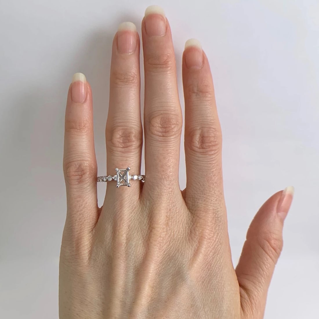 Rectangle Bead Set Diamond Engagement Ring Setting Mounting 14K White Gold - 2