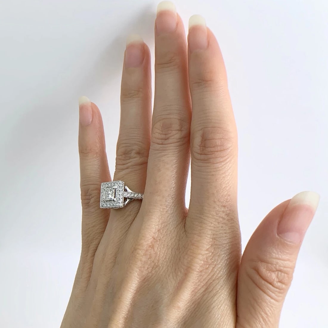 GIA Princess Square Halo Diamond Engagement Ring Platinum 1.76 CTW - 4