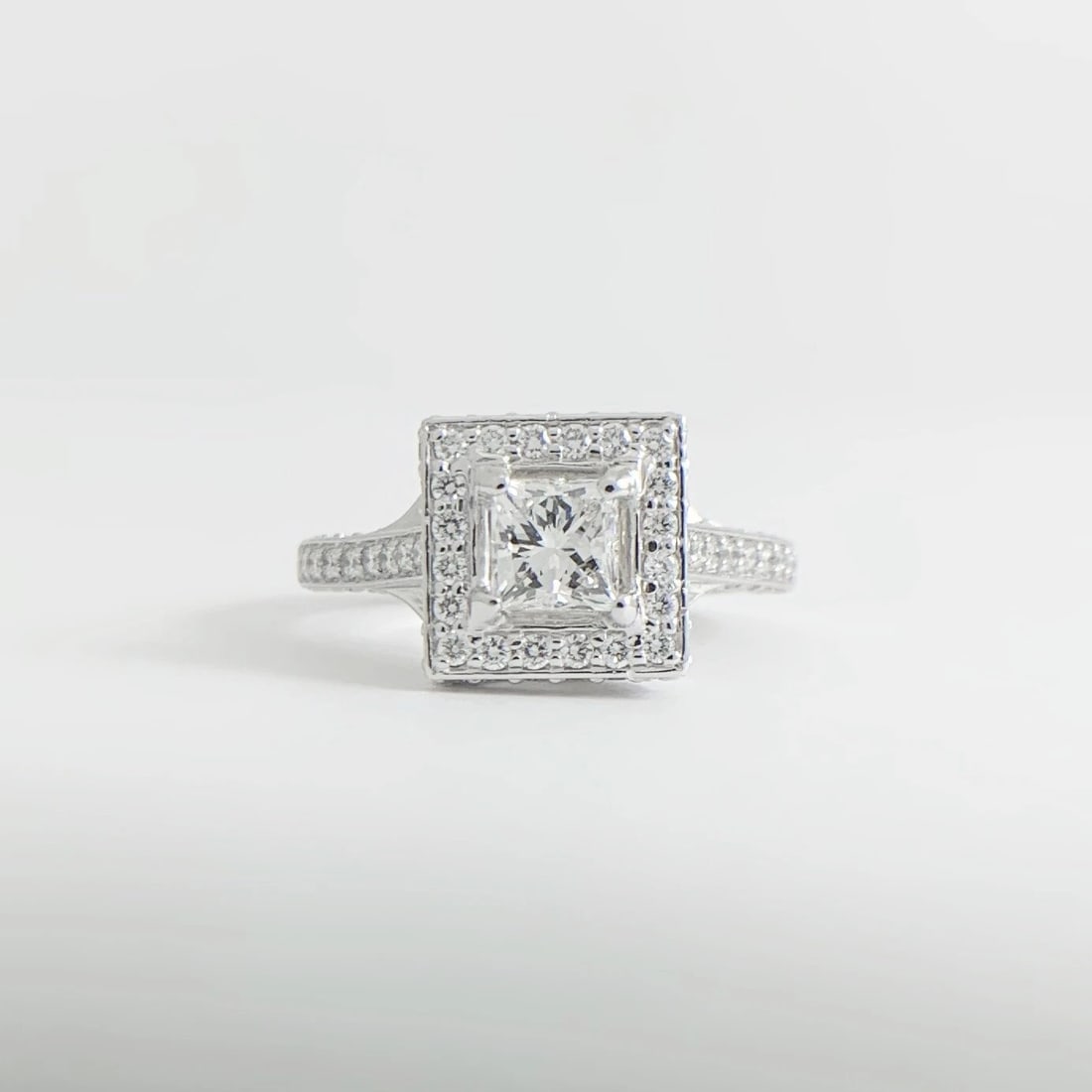 GIA Princess Square Halo Diamond Engagement Ring Platinum 1.76 CTW - 6