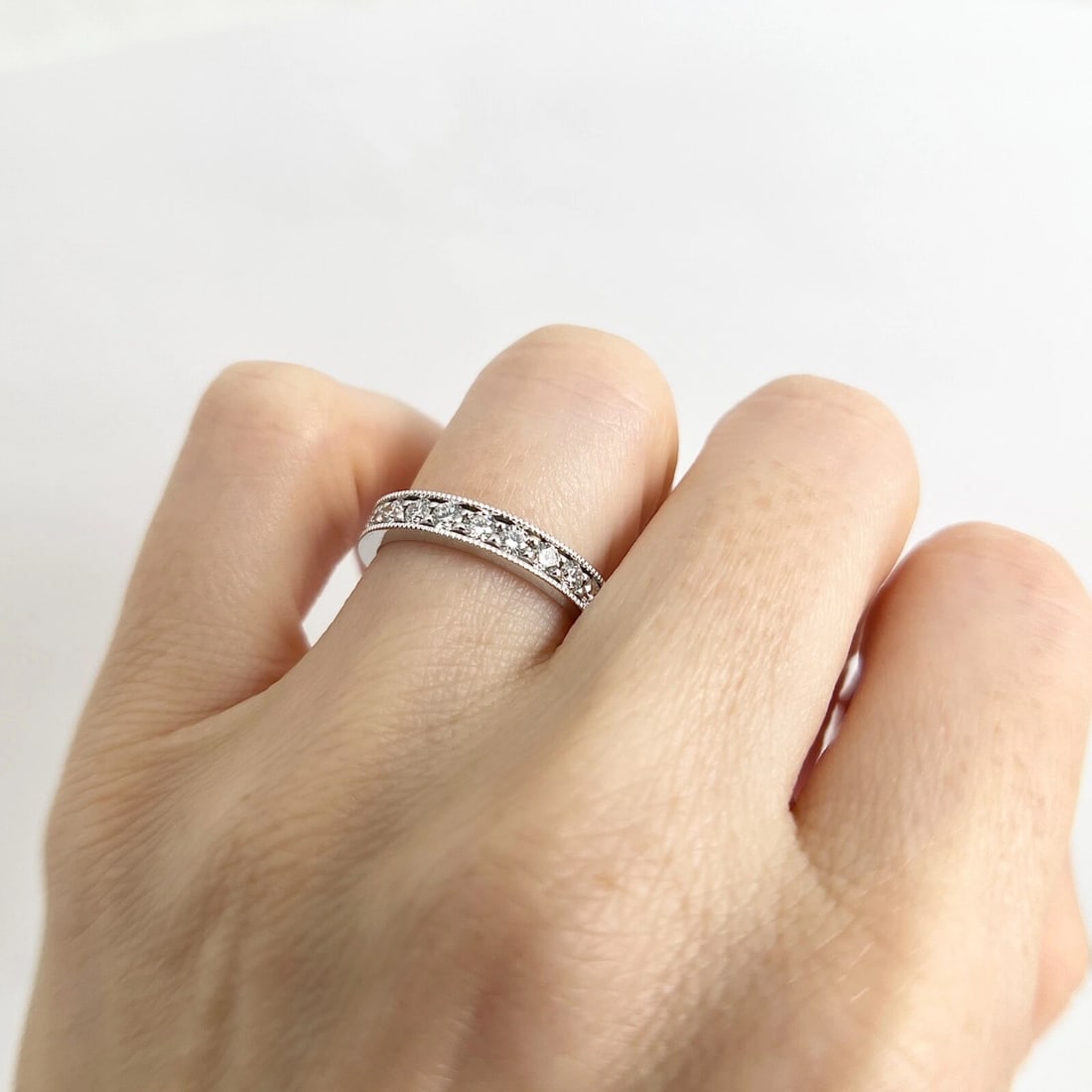 Round Diamond Milgrain Eternity Ring Wedding Band 14K White Gold, 1.15 CTW, Sz 6 - 2