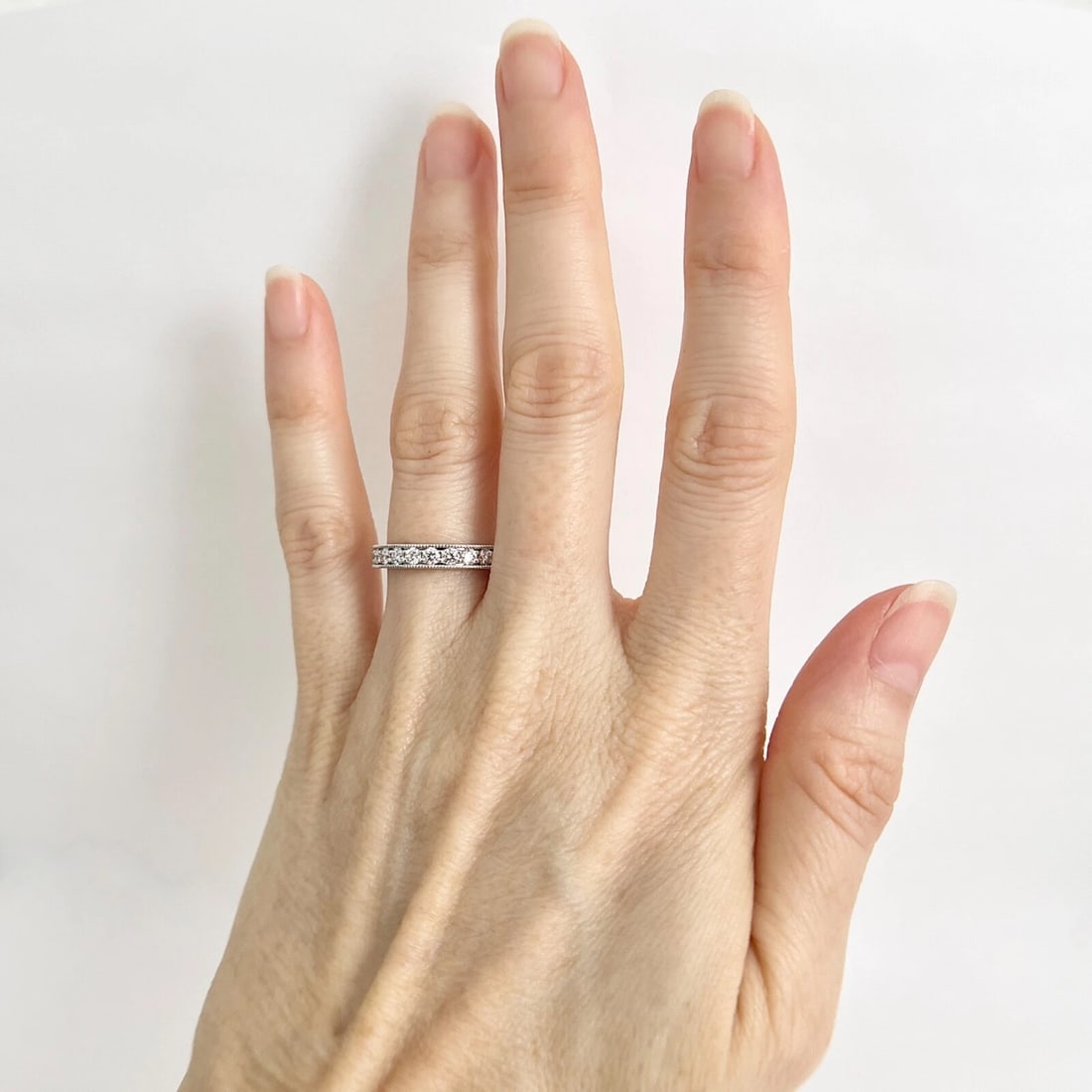 Round Diamond Milgrain Eternity Ring Wedding Band 14K White Gold, 1.15 CTW, Sz 6 - 3