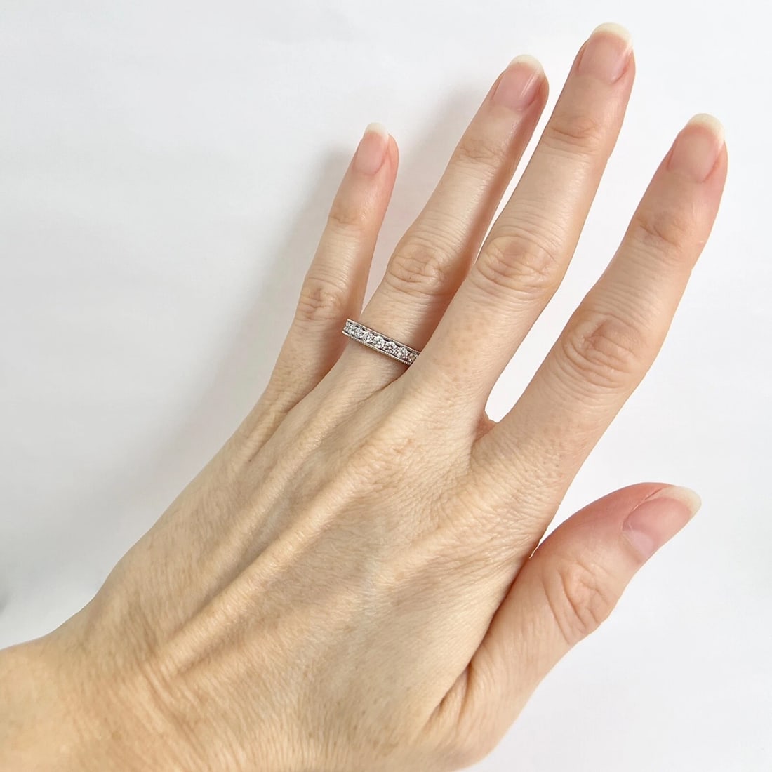 Round Diamond Milgrain Eternity Ring Wedding Band 14K White Gold, 1.15 CTW, Sz 6 - 4