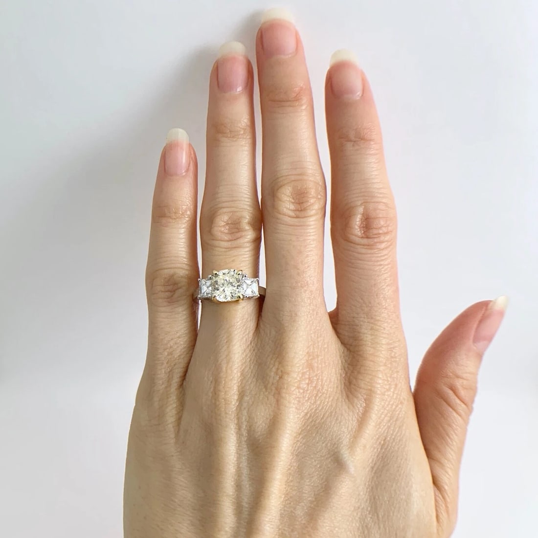 3-Stone Radiant Asscher Light Yellow Diamond Engagement Ring Platinum 2.88 CTW - 2