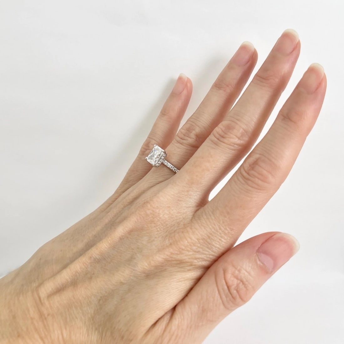 GIA Radiant Cut Diamond Hidden Halo Engagement Ring 18K White Gold, 2.50 CTW - 4