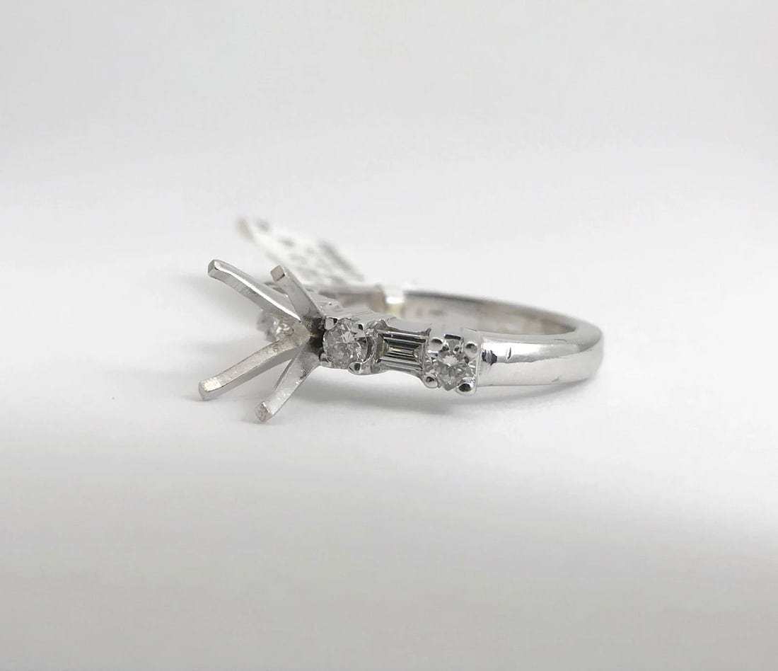 Baguette Round Diamond Engagement Ring Setting Mounting 14K White Gold, .35 CTW - 10