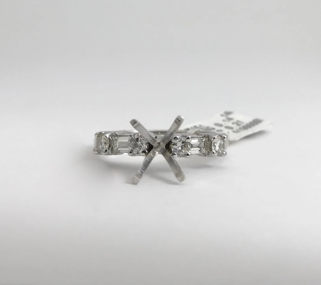 Baguette Round Diamond Engagement Ring Setting Mounting 14K White Gold, .35 CTW - 6