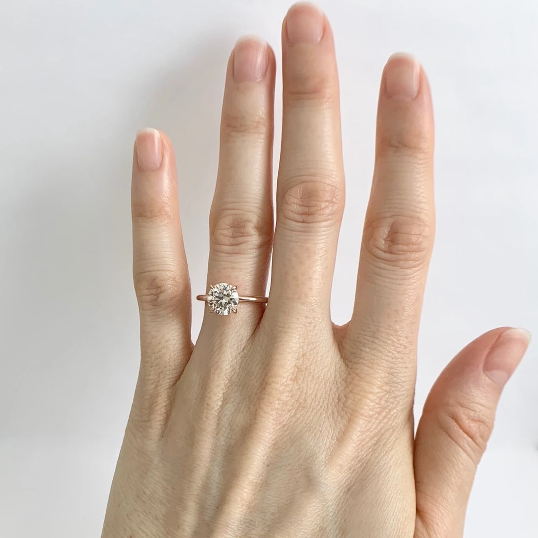 Round Solitaire Champagne Diamond Engagement Ring 14K Rose Gold, 1.50 CT - 2