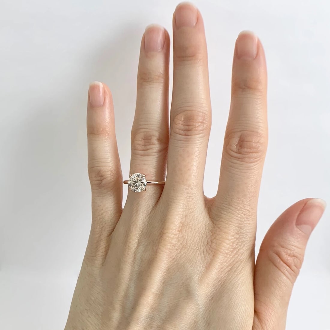 Round Solitaire Champagne Diamond Engagement Ring 14K Rose Gold, 1.50 CT - 3