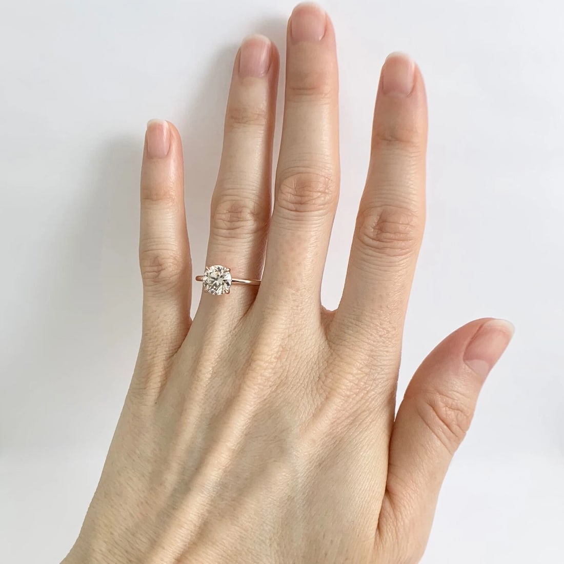 Round Solitaire Champagne Diamond Engagement Ring 14K Rose Gold, 1.50 CT - 4