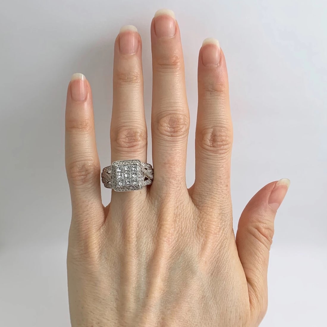 Princess Cut Invisible Set Diamond Halo Engagement Ring 14K White Gold, 1.15 CTW - 2