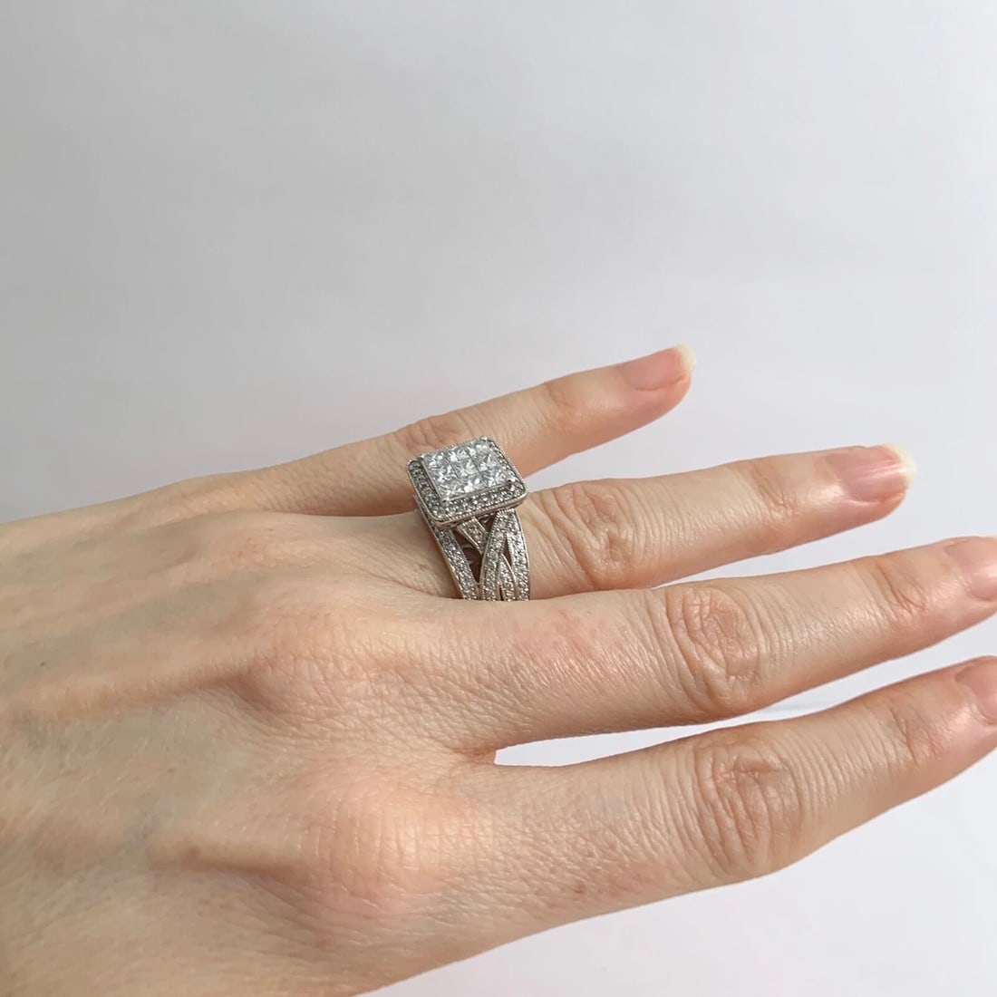 Princess Cut Invisible Set Diamond Halo Engagement Ring 14K White Gold, 1.15 CTW - 4