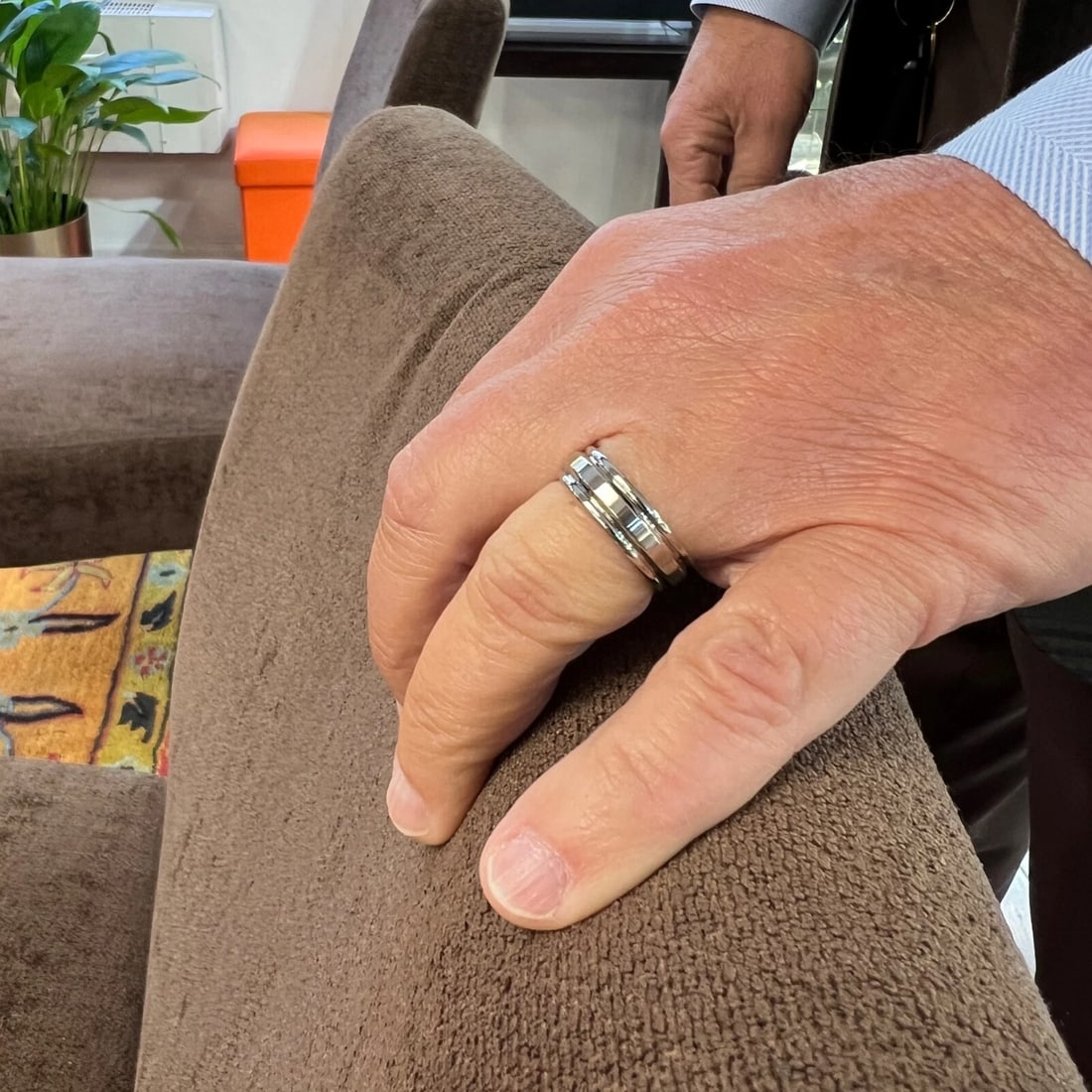 Men's Wide Grooved Wedding Band Ring Stainless Steel, Size 10, 7 mm - 2
