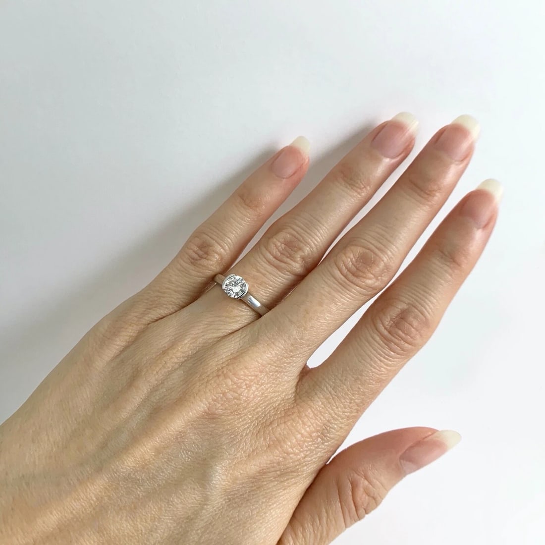 Round Half Bezel Solitaire Diamond Engagement Ring 14K White Gold .61 CT - 4
