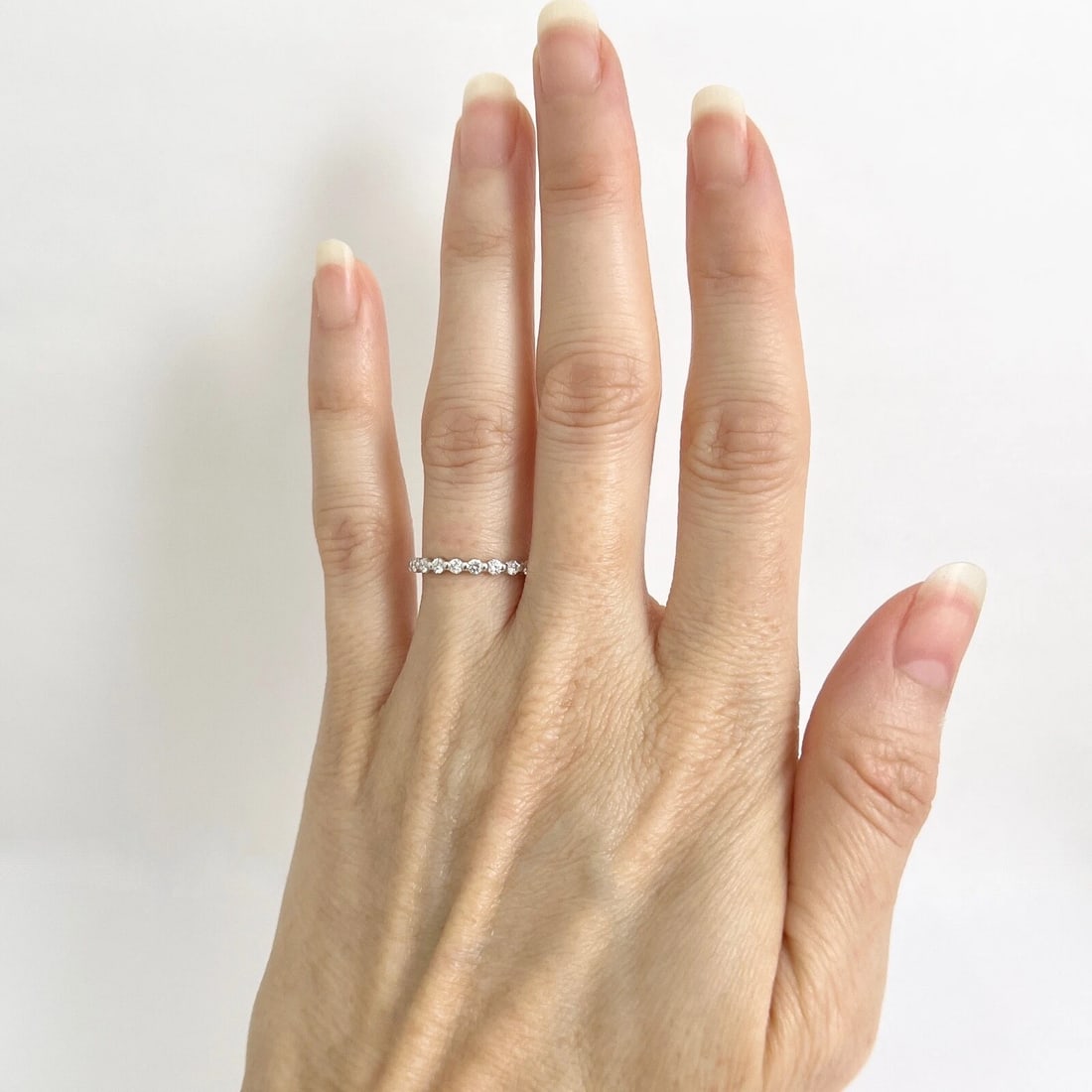 Round Diamond Bead-Set Eternity Ring Wedding Band 18K White Gold .66 CTW - 2