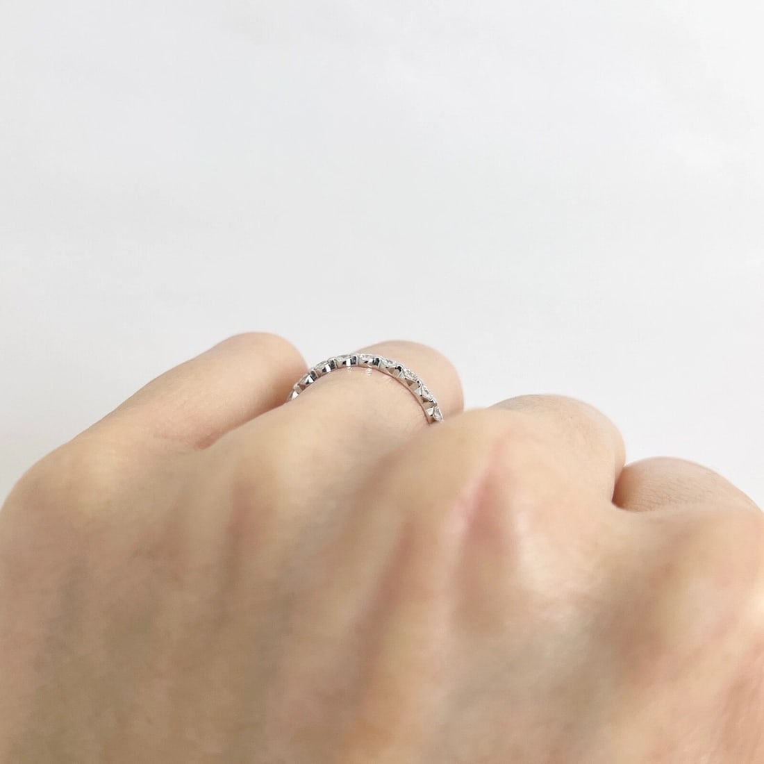 Round Diamond Bead-Set Eternity Ring Wedding Band 18K White Gold .66 CTW - 5