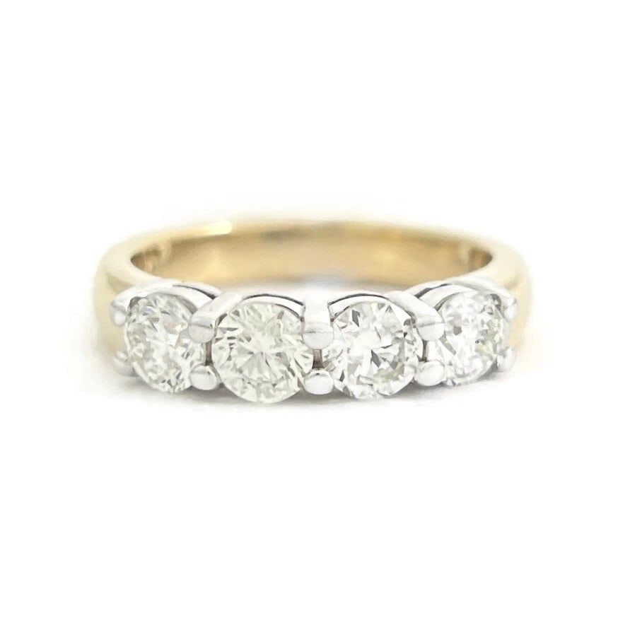 Two-Tone Round 4-Stone Diamond Wedding Band Ring 14K Yellow White Gold 1.27 CTW: Two-Tone Round 4-Stone Diamond Wedding Band Ring 14K Yellow White Gold 1.27 CTW This is a lovely ring that can be worn as a wedding band, anniversary ring or statement ring. Don't hesitate to ask any 