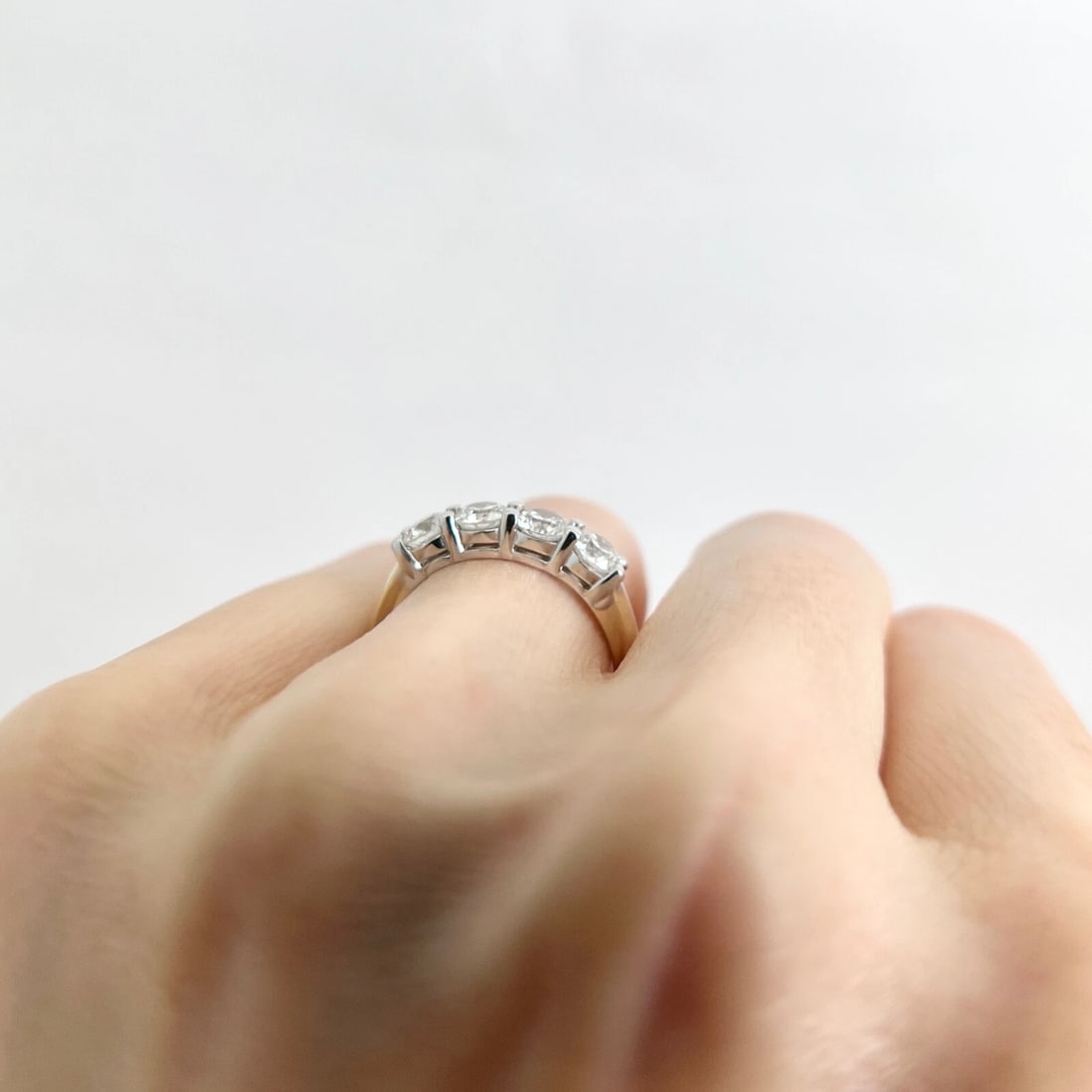 Two-Tone Round 4-Stone Diamond Wedding Band Ring 14K Yellow White Gold 1.27 CTW - 6