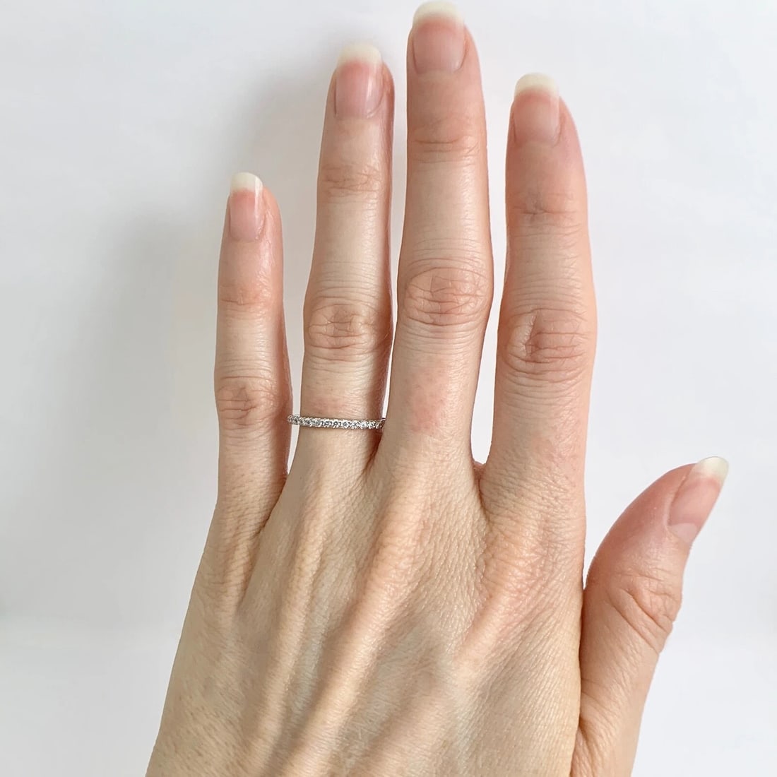 Thin Round Diamond Eternity Ring Wedding Band 14K White Gold, .45 CTW, Size 6.25 - 2
