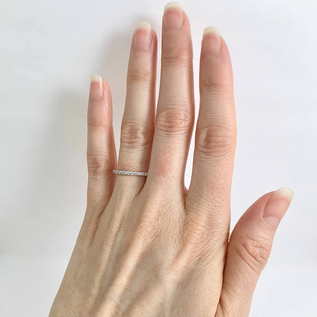 Thin Round Diamond Eternity Ring Wedding Band 14K White Gold, .45 CTW, Size 6.25 - 3