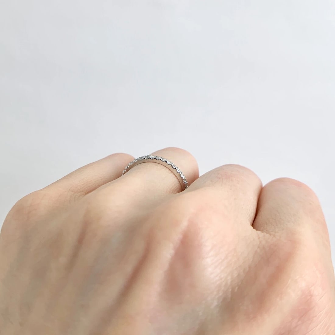 Thin Round Diamond Eternity Ring Wedding Band 14K White Gold, .45 CTW, Size 6.25 - 5