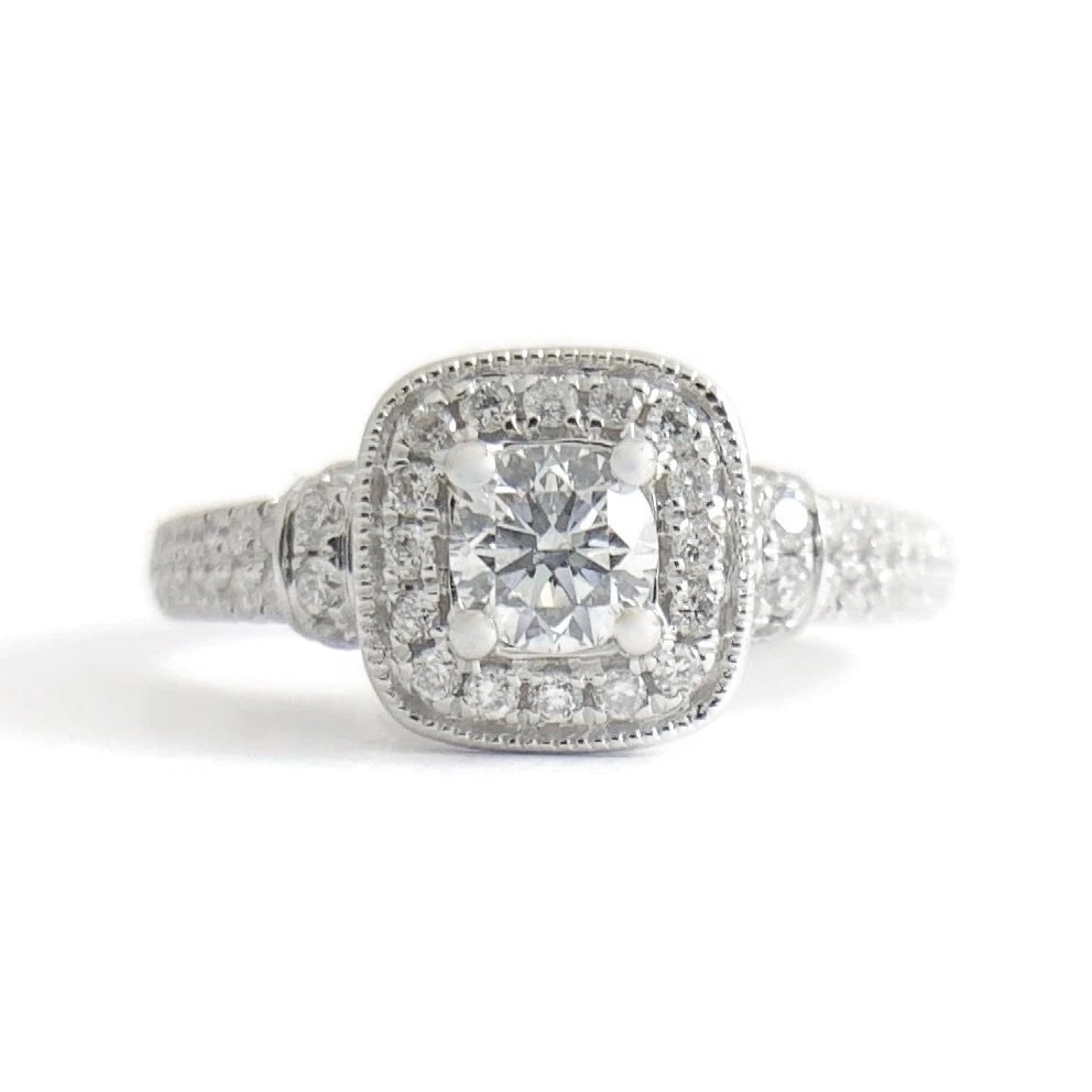 Vera Wang Round Diamond Cushion Halo Engagement Ring 14K White Gold, .83 CTW: Vera Wang Round Diamond Cushion Halo Engagement Ring 14K White Gold, .75 CTW This lovely diamond engagement ring is sure to make her smile! Don't hesitate to ask any questions! Brand: Vera Wang