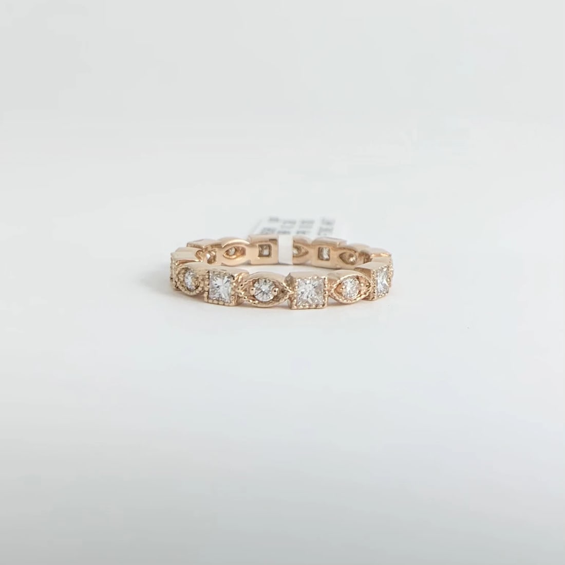 Multishape Diamond Eternity Ring Wedding Band 14K Pink Rose Gold, Size 6.75 - 6