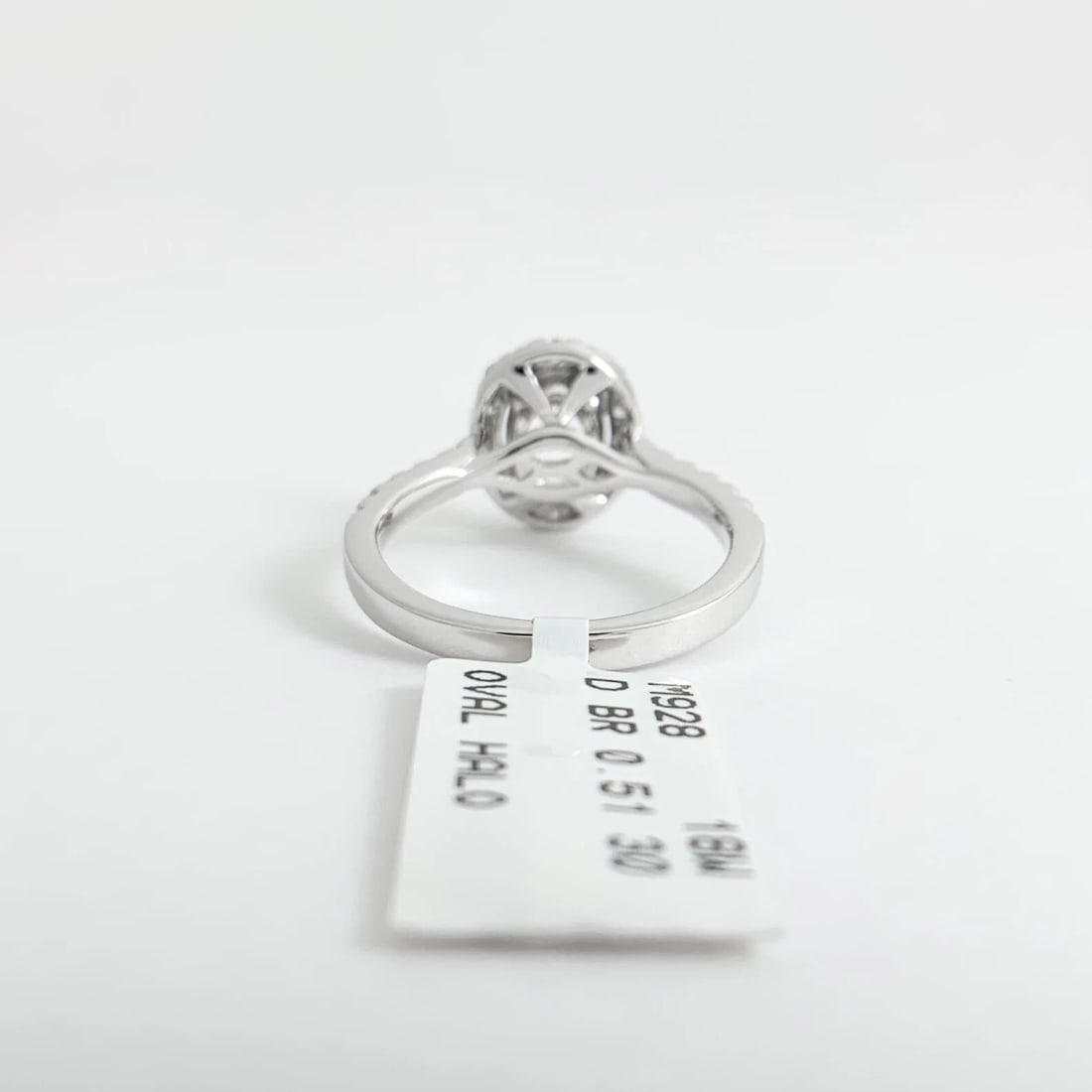 Oval Diamond Halo Engagement Ring Setting Mounting 18K White Gold .51 CTW - 9