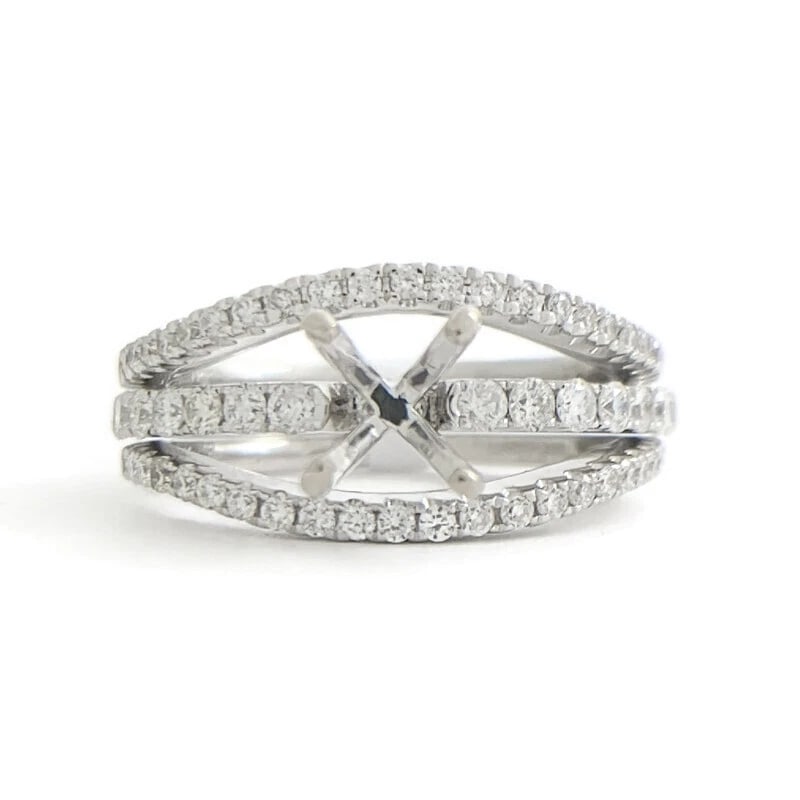 3-Row Split Shank Diamond Engagement Ring Setting Mounting 14K White Gold: 3-Row Split Shank Diamond Engagement Ring Setting Mounting 14K White Gold This is a gorgeous diamond engagement ring mounting ready to house a diamond or gemstone of your choice. Don't hesitate to