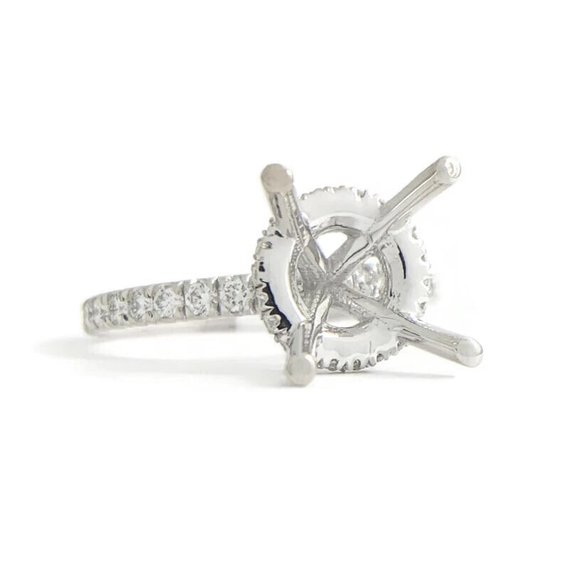 Thin Diamond Band Hidden Halo Engagement Ring Setting Mounting 14K White Gold: Thin Diamond Band Hidden Halo Engagement Ring Setting Mounting 14K White Gold This is a gorgeous diamond engagement ring mounting ready to house a diamond or gemstone of your choice. Don't hesitate to