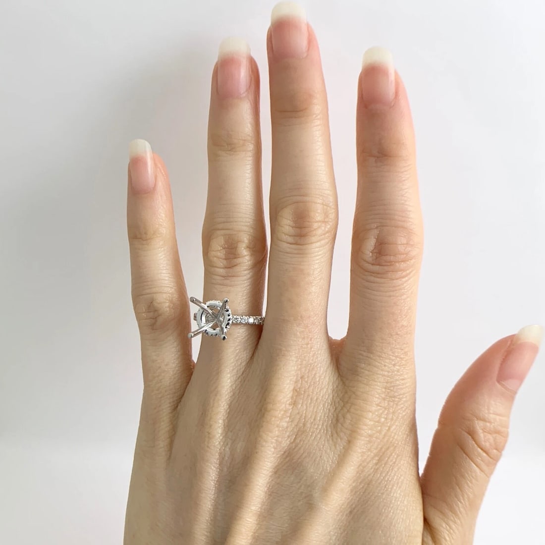 Thin Diamond Band Hidden Halo Engagement Ring Setting Mounting 14K White Gold - 2