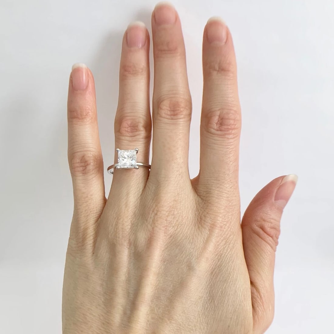 Princess Solitaire Diamond Engagement Ring Thin Band 14K White Gold, 2.01 CT - 3