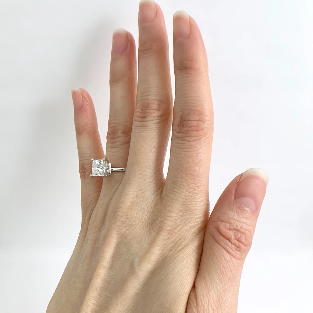 Princess Solitaire Diamond Engagement Ring Thin Band 14K White Gold, 2.01 CT - 4