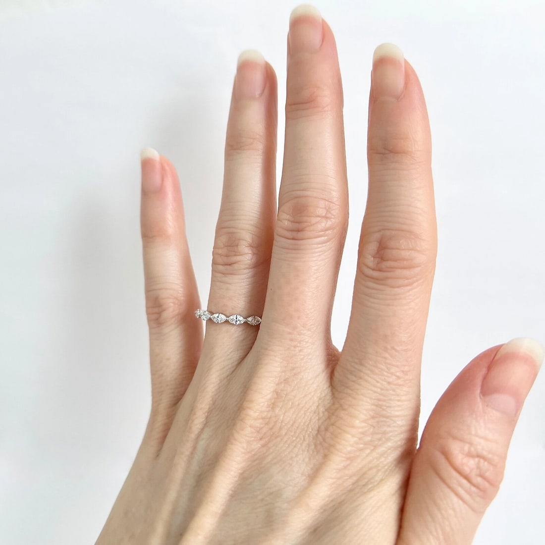 9-Stone Marquise Diamond Wedding Band Anniversary Ring 14K White Gold, .70 CTW - 3