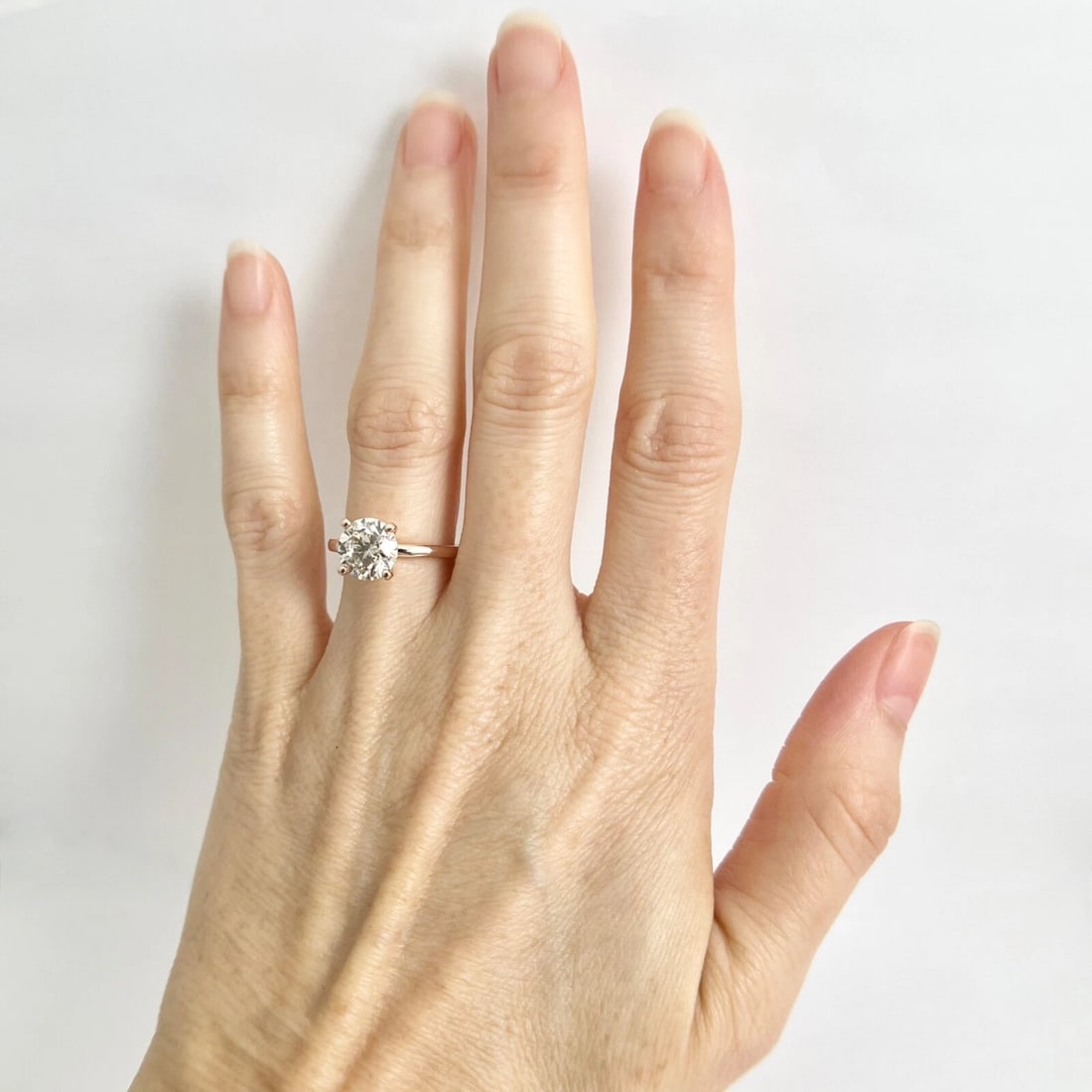 Round Solitaire Champagne Diamond Engagement Ring 14K Rose Gold, 2.13 CT - 2