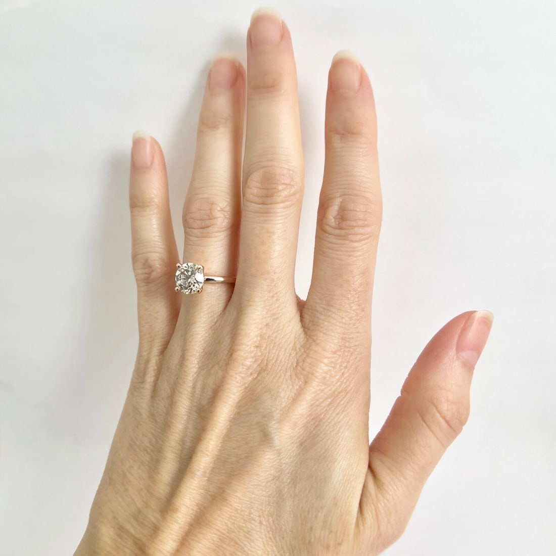 Round Solitaire Champagne Diamond Engagement Ring 14K Rose Gold, 2.13 CT - 3