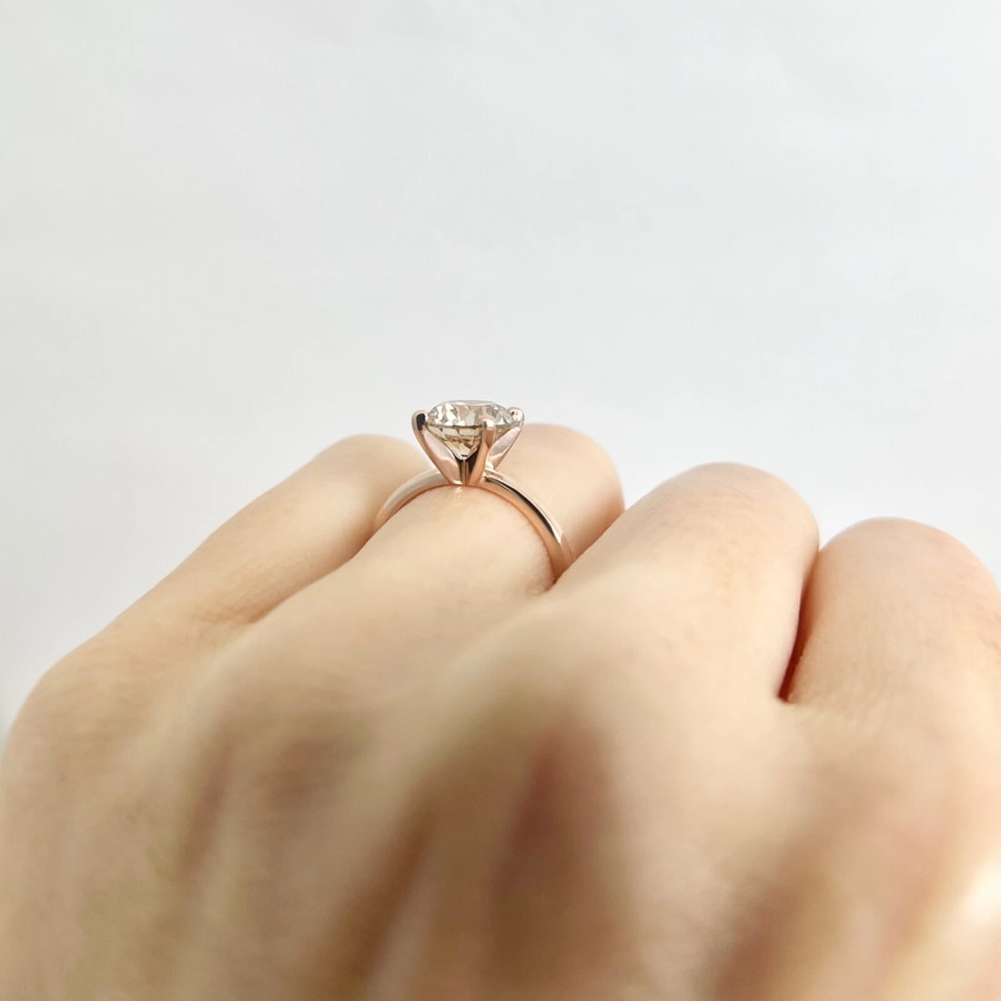 Round Solitaire Champagne Diamond Engagement Ring 14K Rose Gold, 2.13 CT - 6
