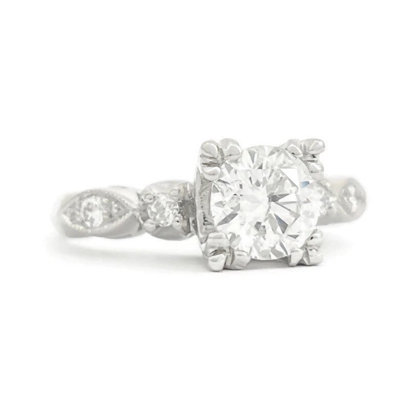 Fishtail Round Diamond Milgrain Engagement Ring Platinum, 1.11 CTW: Fishtail Round Diamond Milgrain Engagement Ring Platinum, 1.11 CTW This is a beautiful diamond engagement ring! Please let us know if you have any questions. Diamonds: 1.11 ctw; one round brilliant