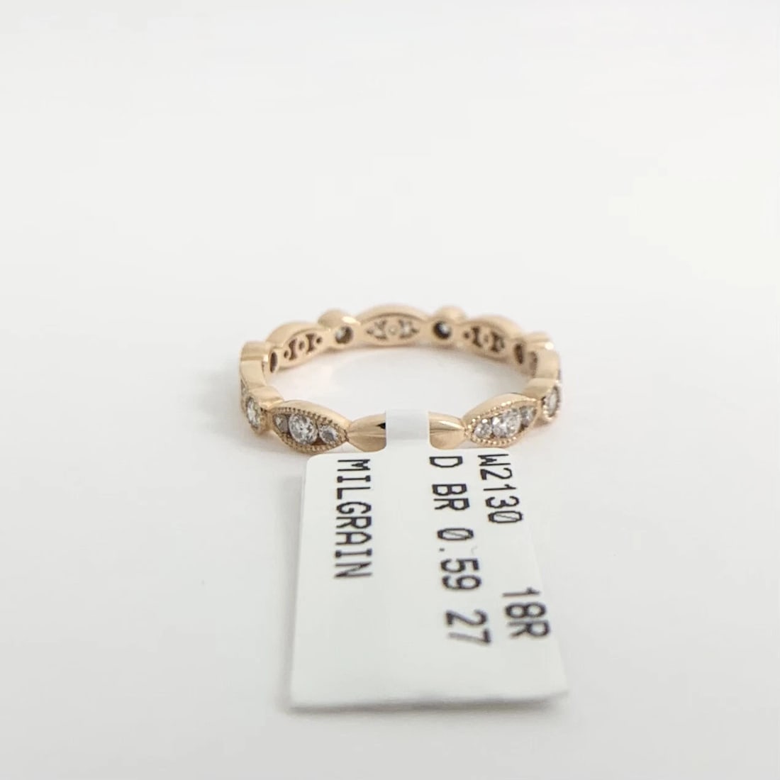 Marquise Round Bezel Diamond Wedding Band Ring 18K Rose Gold, .59 CTW - 8