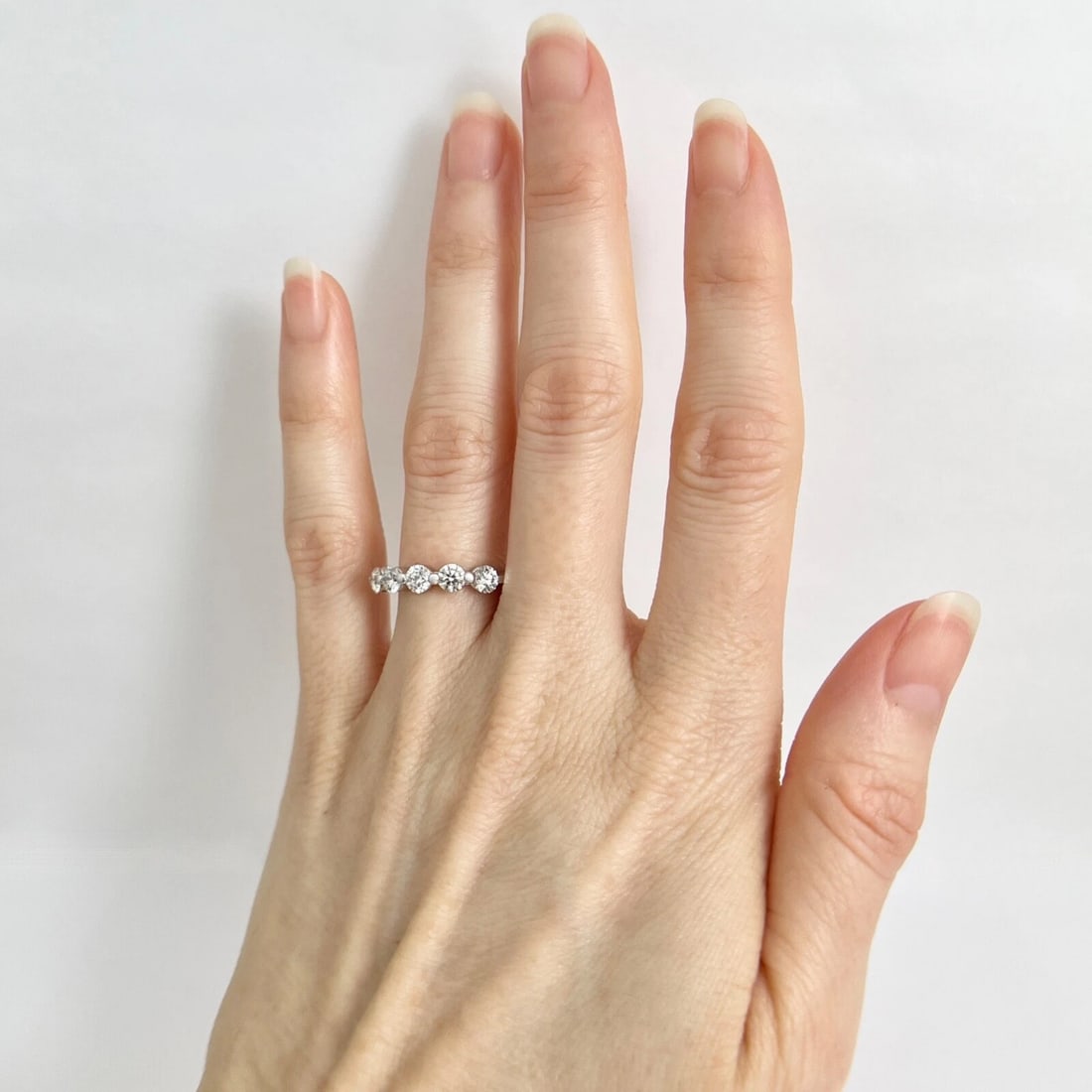 5-Stone Round Diamond Wedding Band Anniversary Ring 14K White Gold, 1.04 CTW - 4