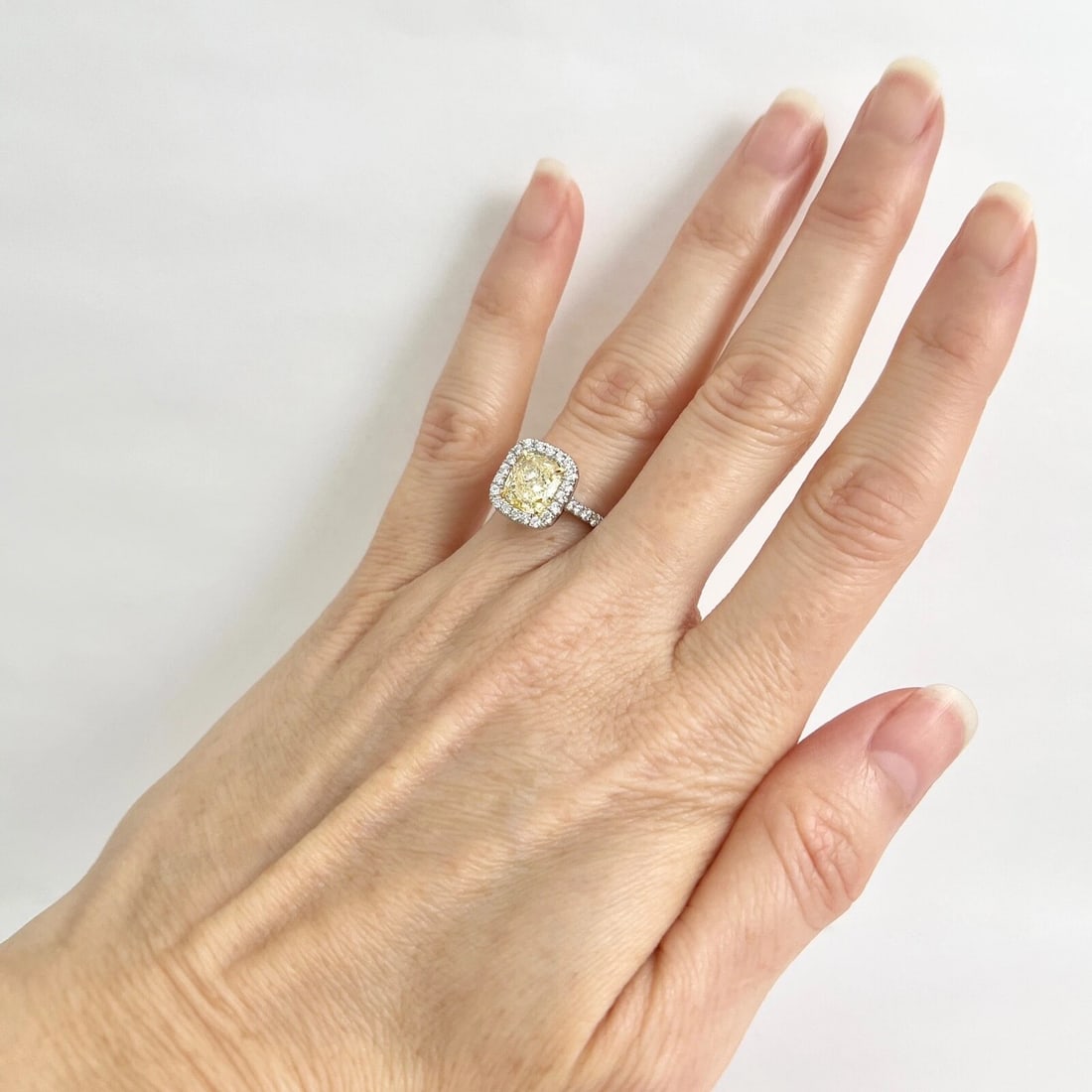 GIA Fancy Light Yellow Cushion Halo Diamond Engagement Ring Platinum, 2.67 CTW - 3