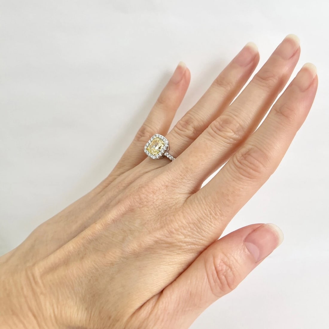 GIA Fancy Light Yellow Cushion Halo Diamond Engagement Ring Platinum, 2.67 CTW - 4