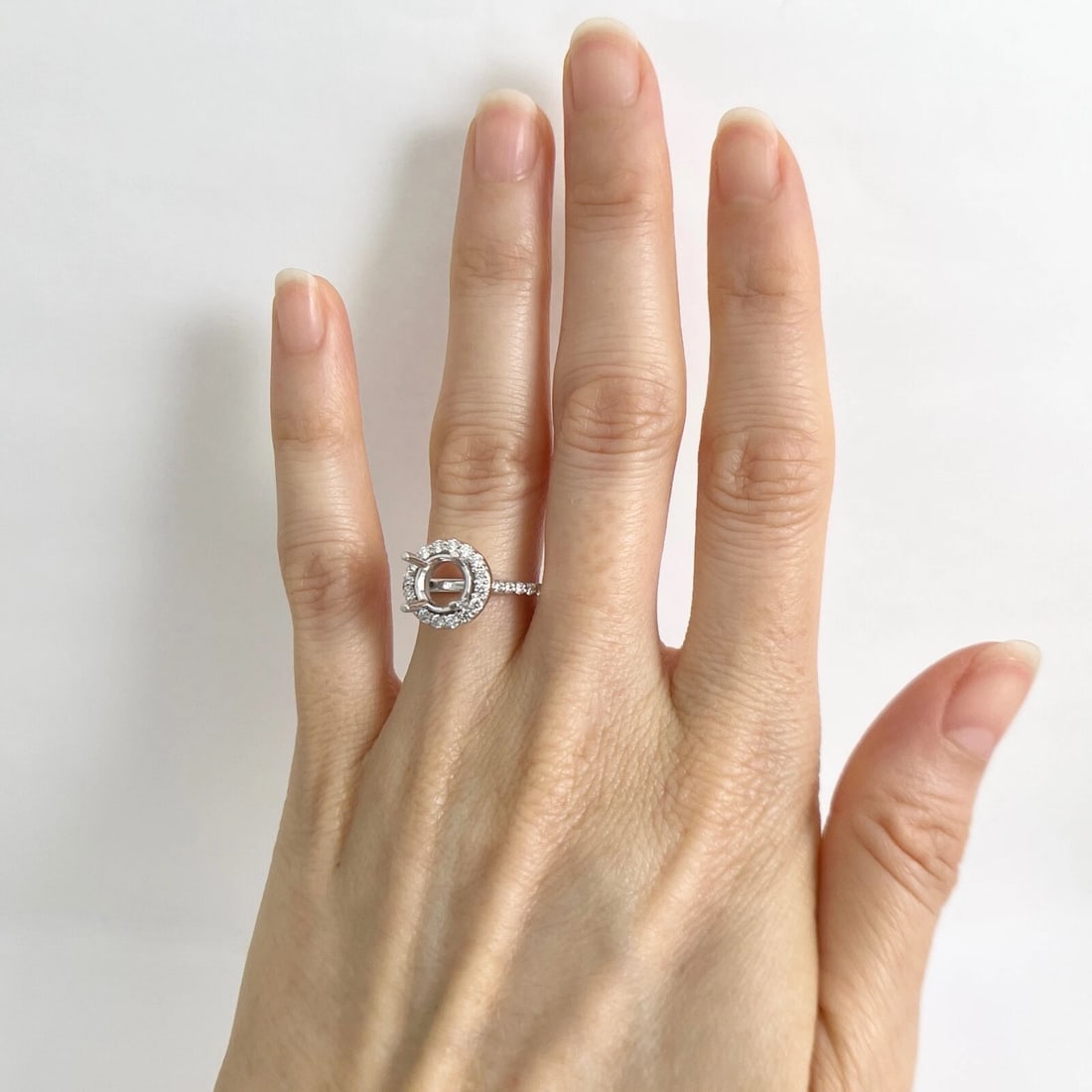 Round Halo Diamond Engagement Ring Setting Mounting 14K White Gold .55 CTW - 2