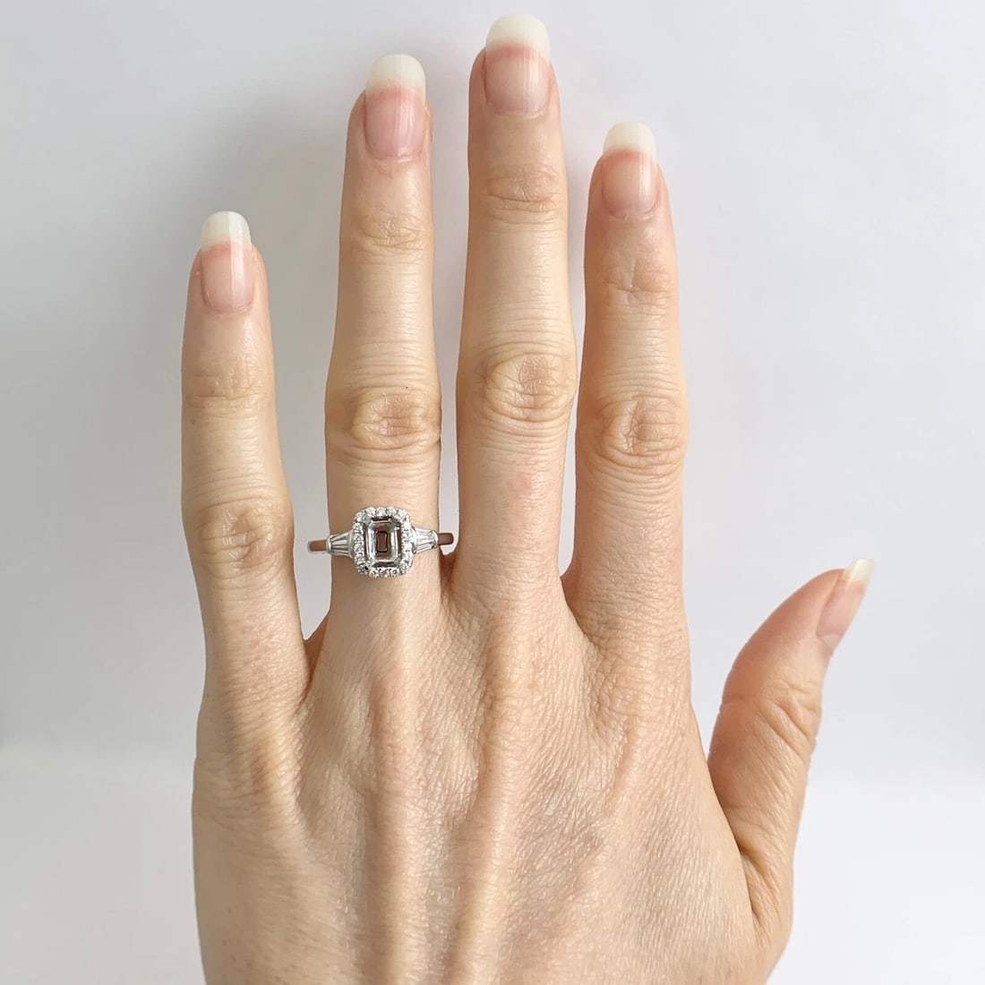 Tapered Baguette Diamond Halo Engagement Ring Setting Mounting Platinum .47 CTW - 2
