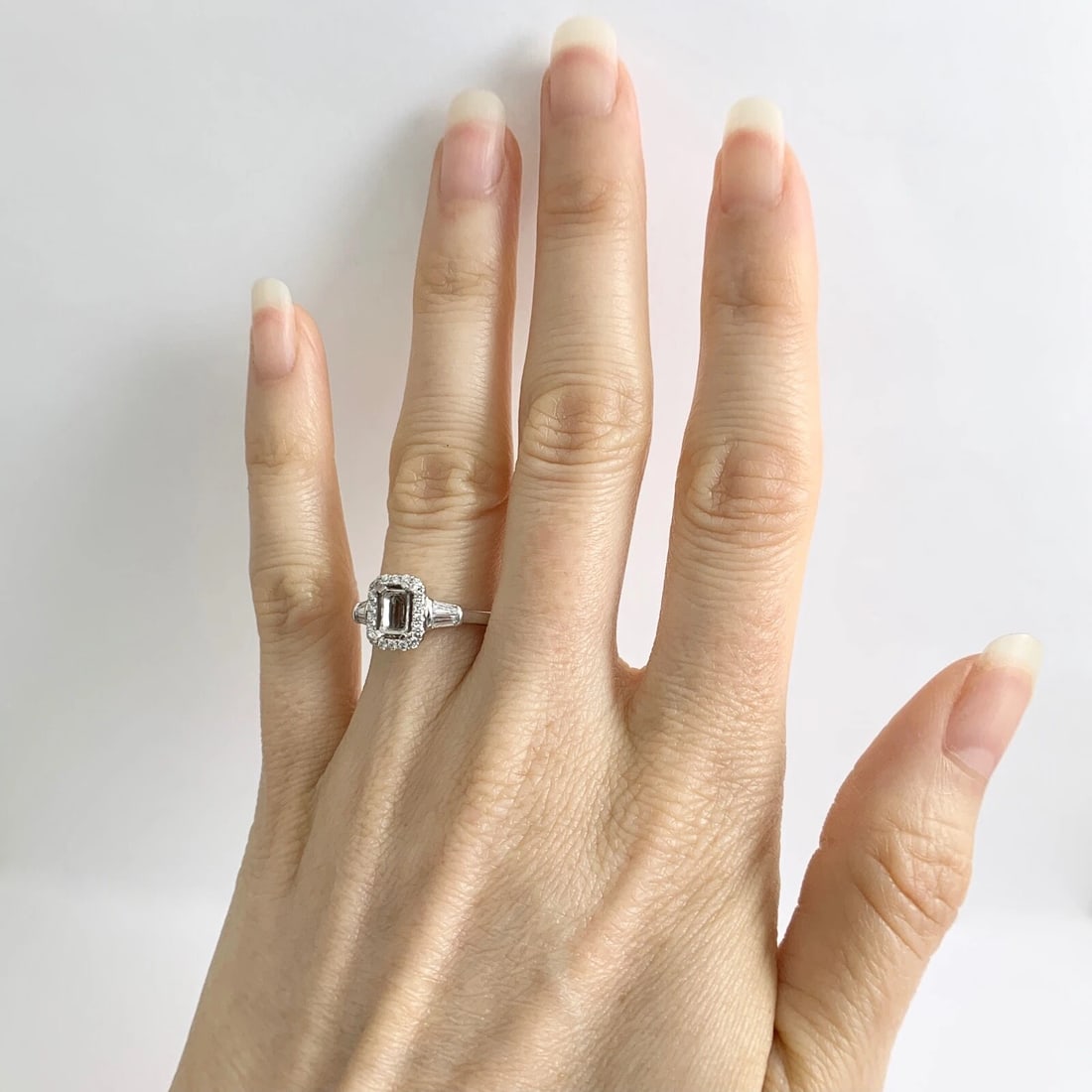 Tapered Baguette Diamond Halo Engagement Ring Setting Mounting Platinum .47 CTW - 3